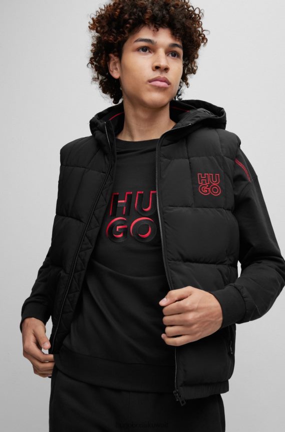 4TFNJN3313 أسود Hugo Boss جيليه منتفخ طارد للماء بقصة ضيقة مع شعار Hugo باللون الأسود