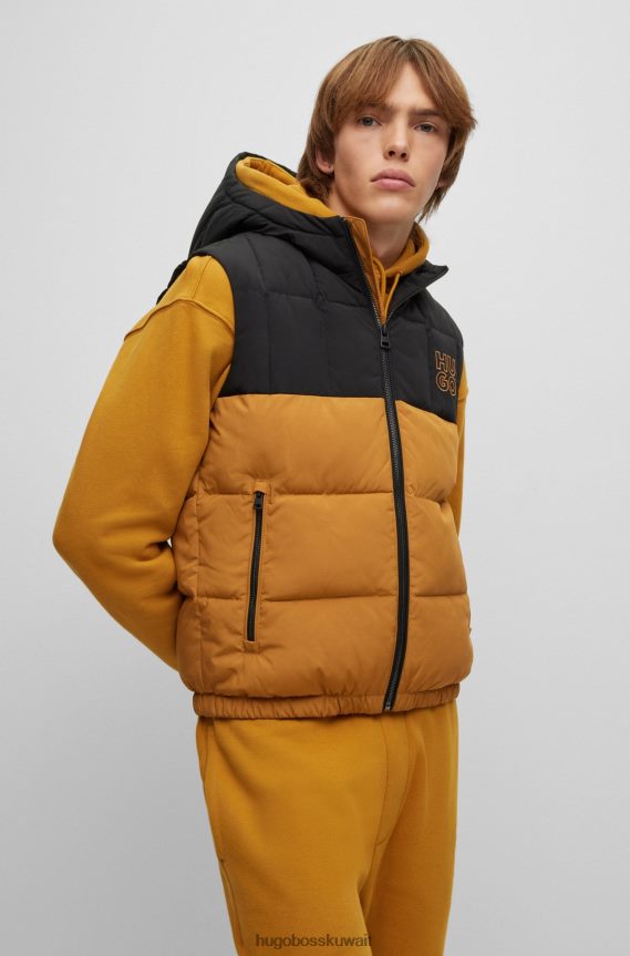 4TFNJN3314 البرتقالي Hugo Boss جيليه منتفخ طارد للماء بقصة ضيقة من Hugo باللون البرتقالي مع شعار مكدس