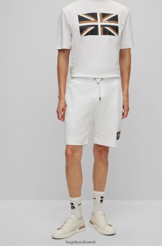4TFNJN3315 أبيض Hugo Boss هوغو شورت من القطن العضوي الأبيض مع رقعة Union Jack