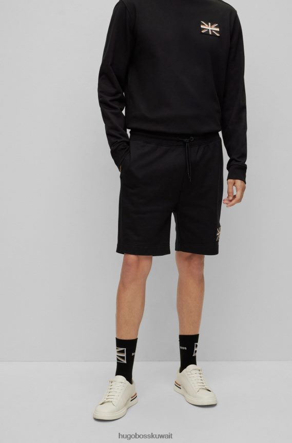 4TFNJN3317 أسود Hugo Boss شورت من القطن العضوي مع رقعة Union Jack باللون الأسود