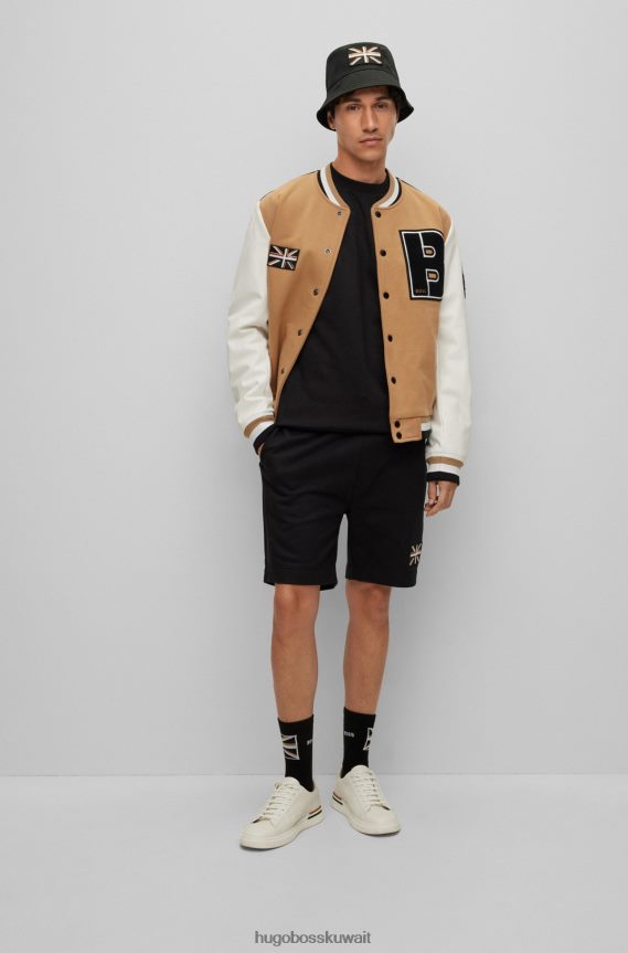 4TFNJN3317 أسود Hugo Boss شورت من القطن العضوي مع رقعة Union Jack باللون الأسود