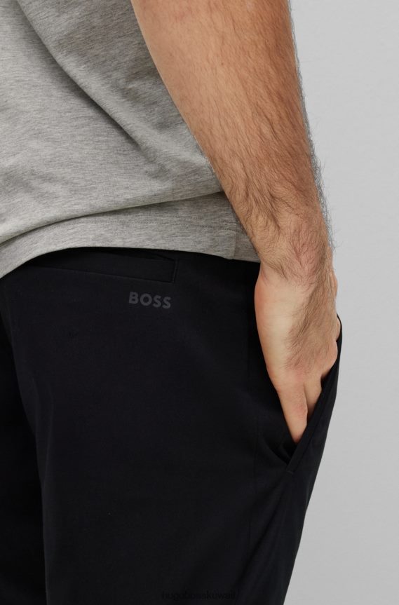 4TFNJN3318 أسود Hugo Boss بنطال أسود بقصة ضيقة مصنوع من مزيج القطن العضوي