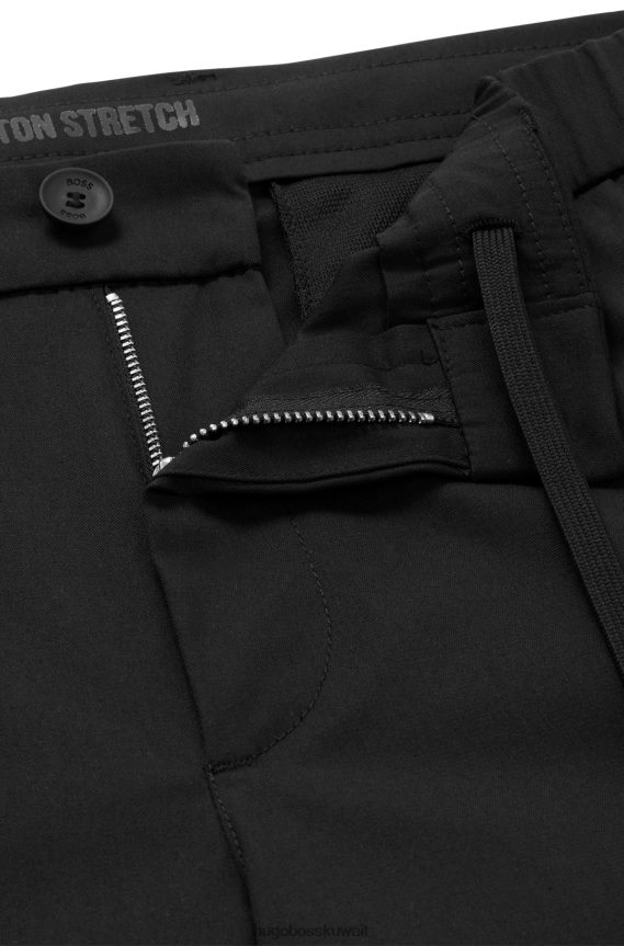 4TFNJN3318 أسود Hugo Boss بنطال أسود بقصة ضيقة مصنوع من مزيج القطن العضوي