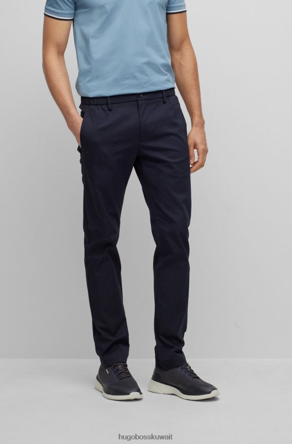 4TFNJN3319 أزرق غامق Hugo Boss بنطال بقصة ضيقة مصنوع من مزيج القطن العضوي باللون الأزرق الداكن