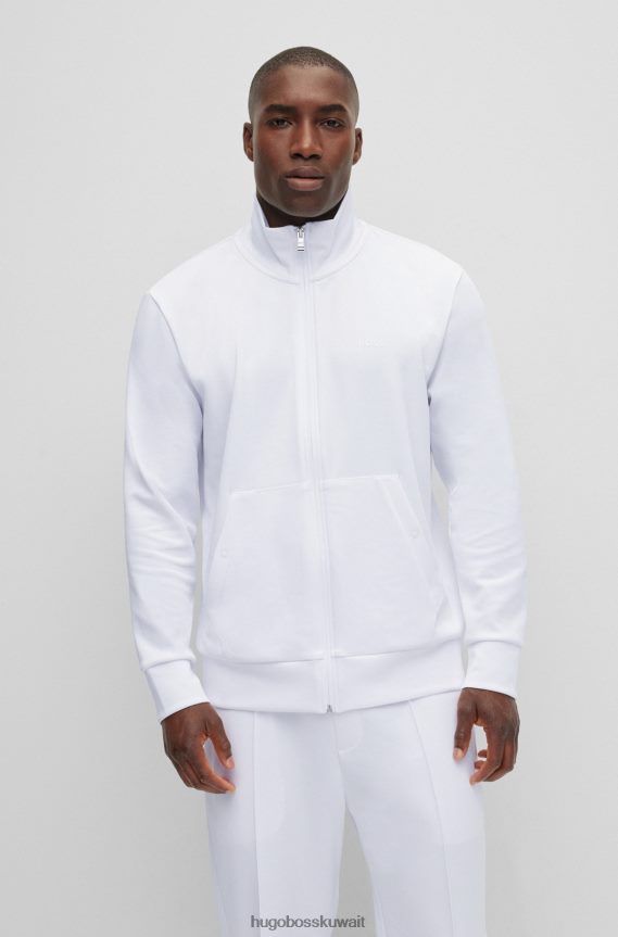 4TFNJN3322 أبيض Hugo Boss سويت شيرت بشعار x Matteo Berrettini بسحاب من نسيج متشابك فائق التمدد