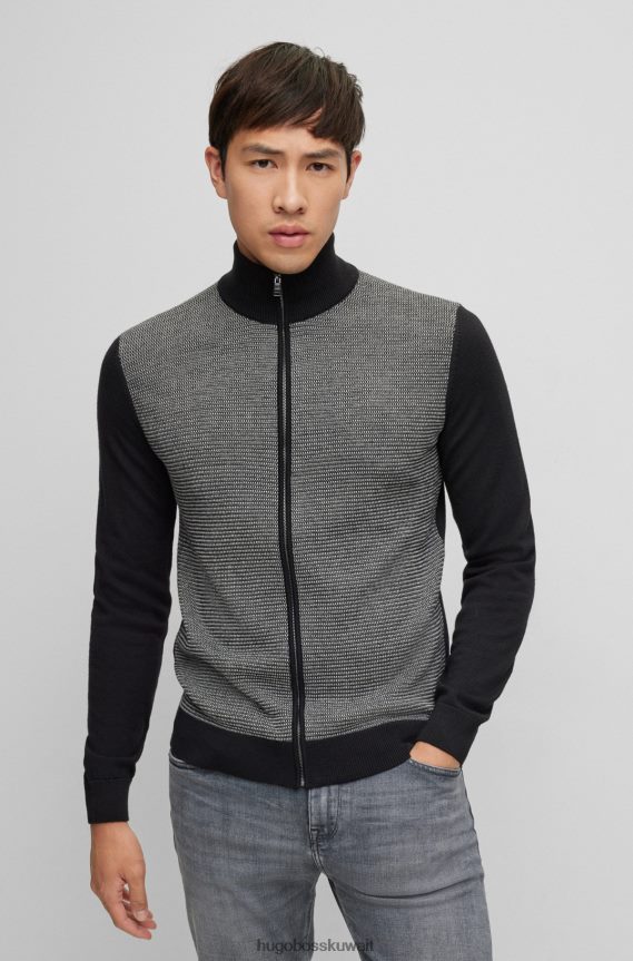 4TFNJN3325 أسود Hugo Boss سترة محبوكة بسحاب أسود من هوغو من الصوف البكر