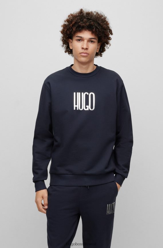 4TFNJN3327 أزرق غامق Hugo Boss كنزة هوغو قطن تيري باللون الأزرق الداكن مع تفاصيل الشعار