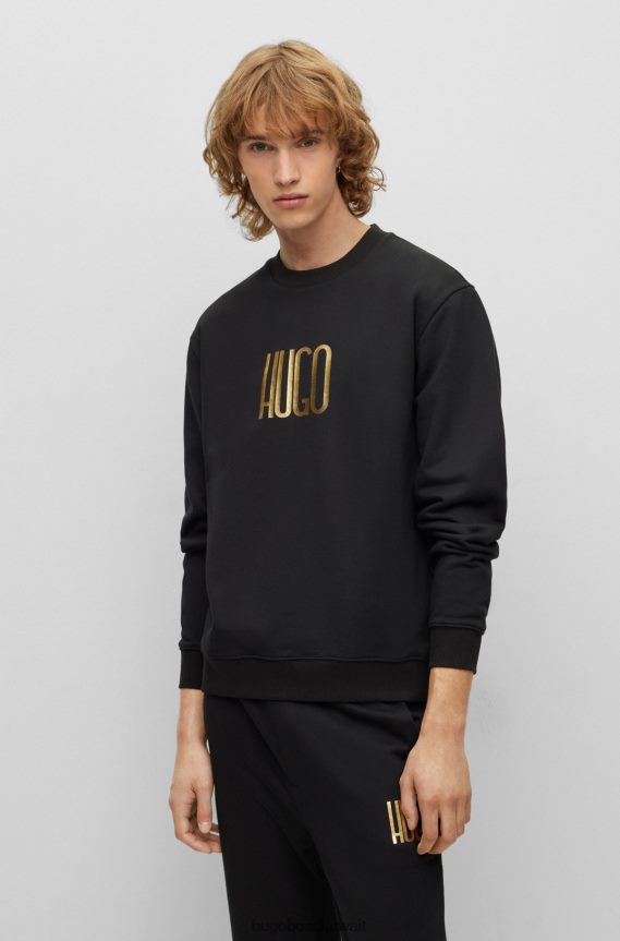 4TFNJN3328 أسود Hugo Boss سويت شيرت هوغو من قطن تيري باللون الأسود مع تفاصيل الشعار