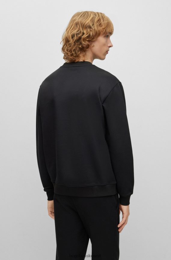 4TFNJN3328 أسود Hugo Boss سويت شيرت هوغو من قطن تيري باللون الأسود مع تفاصيل الشعار