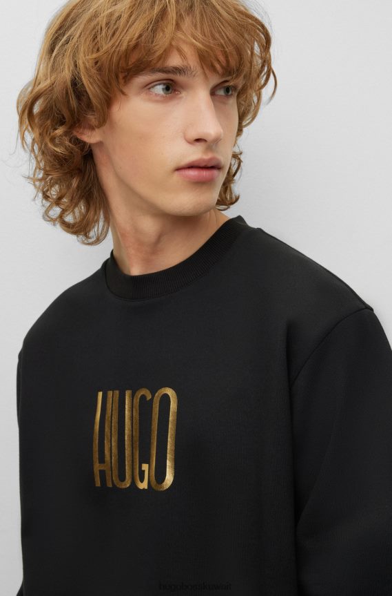 4TFNJN3328 أسود Hugo Boss سويت شيرت هوغو من قطن تيري باللون الأسود مع تفاصيل الشعار