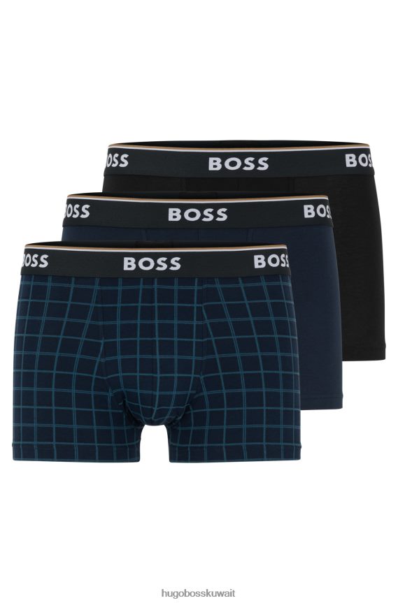 4TFNJN3331 أسود/أزرق Hugo Boss حزمة ثلاثية سوداء من السراويل القطنية المطاطية مع أحزمة خصر تحمل شعار Hugo