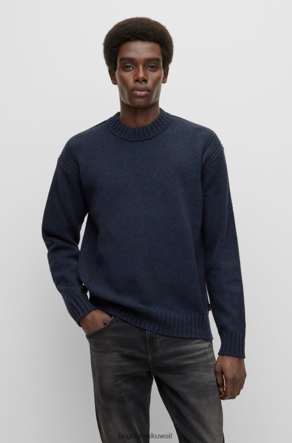 4TFNJN3332 أزرق غامق Hugo Boss سترة من مزيج الصوف بقصة مريحة ومطرزة بشعار هوغو باللون الأزرق الداكن