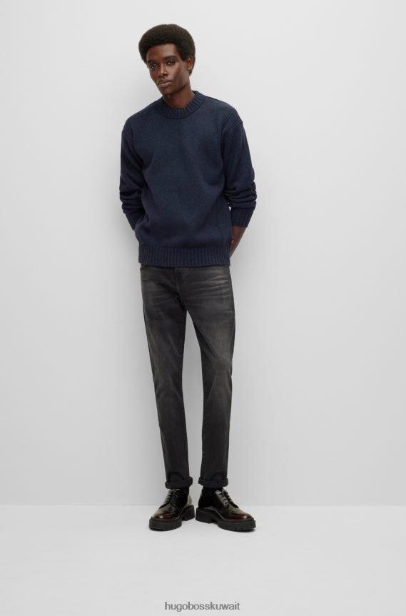 4TFNJN3332 أزرق غامق Hugo Boss سترة من مزيج الصوف بقصة مريحة ومطرزة بشعار هوغو باللون الأزرق الداكن