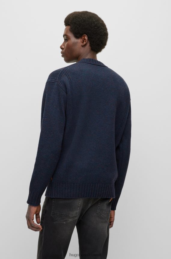 4TFNJN3332 أزرق غامق Hugo Boss سترة من مزيج الصوف بقصة مريحة ومطرزة بشعار هوغو باللون الأزرق الداكن