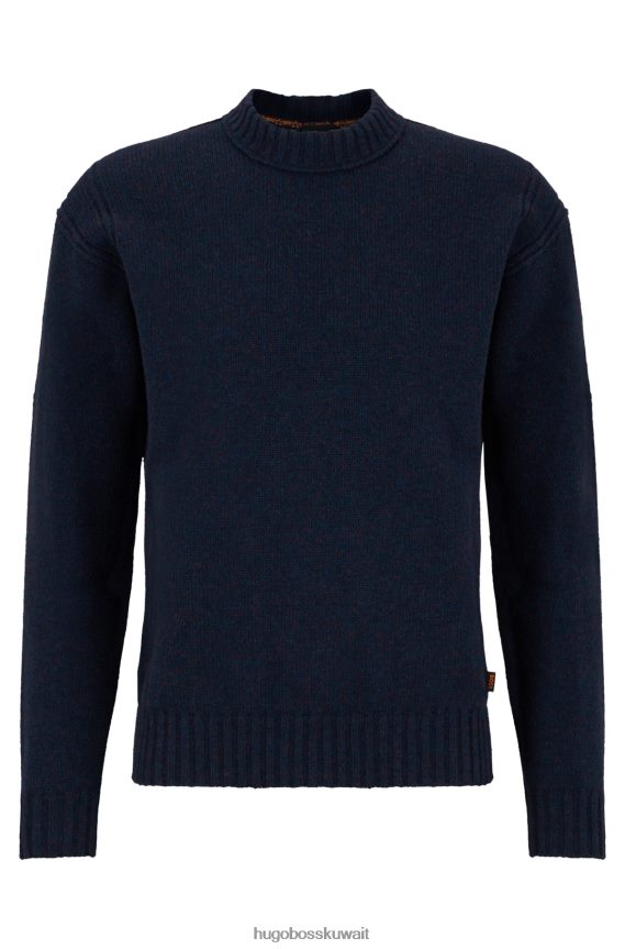 4TFNJN3332 أزرق غامق Hugo Boss سترة من مزيج الصوف بقصة مريحة ومطرزة بشعار هوغو باللون الأزرق الداكن