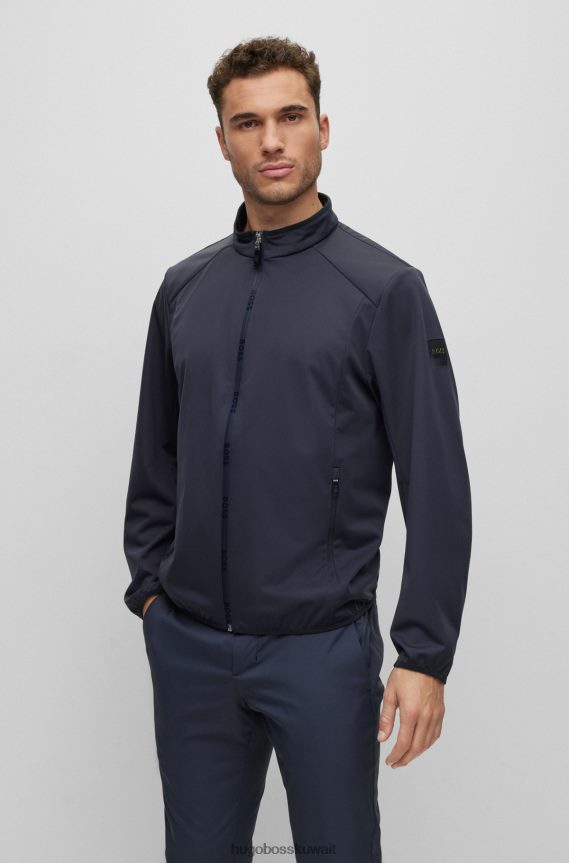 4TFNJN3334 أزرق غامق Hugo Boss سترة هوغو مقاومة للماء باللون الأزرق الداكن مع عمل فني مطبوع