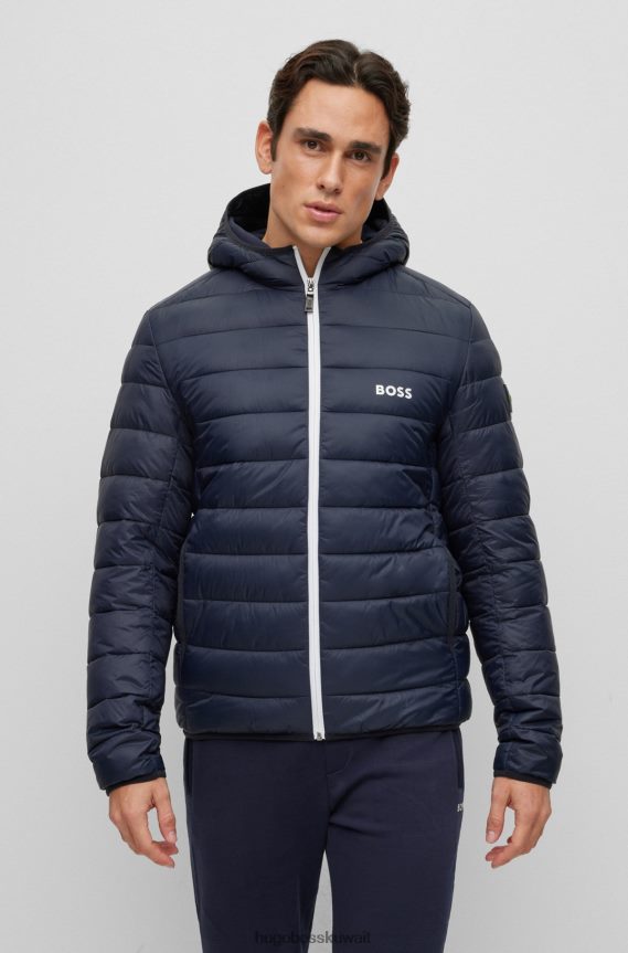 4TFNJN3335 أزرق غامق Hugo Boss سترة هوغو منتفخة مقاومة للماء مع حواف تحمل العلامة التجارية باللون الأزرق الداكن