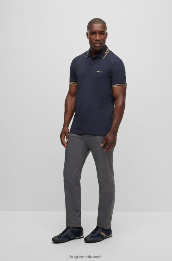 4TFNJN3340 أزرق غامق Hugo Boss قميص بولو من Hugo مصنوع من القطن المطاطي بقصة ضيقة وشعار منحني باللون الأزرق الداكن