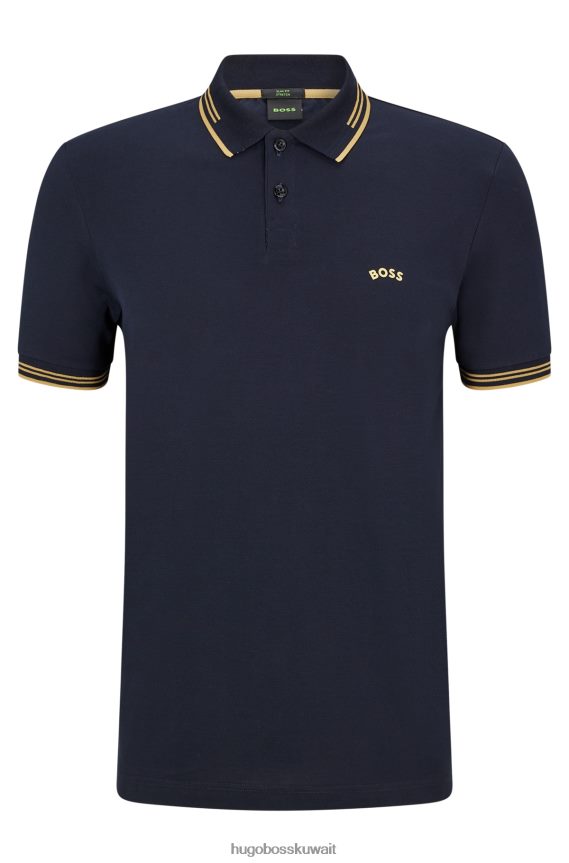 4TFNJN3340 أزرق غامق Hugo Boss قميص بولو من Hugo مصنوع من القطن المطاطي بقصة ضيقة وشعار منحني باللون الأزرق الداكن