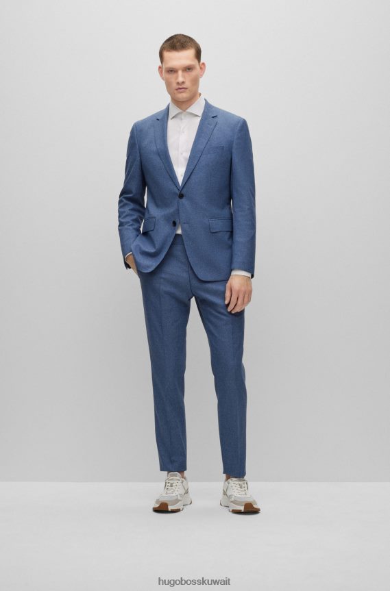 4TFNJN3345 أزرق Hugo Boss بدلة هوغو زرقاء بقصة ضيقة مصنوعة من قماش مطاطي بأنماط دقيقة