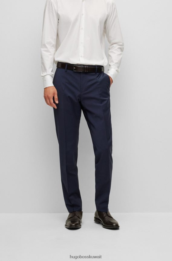 4TFNJN3353 أزرق غامق Hugo Boss بنطلون هوغو ذو قصة ضيقة من مزيج الصوف البكر باللون الأزرق الداكن