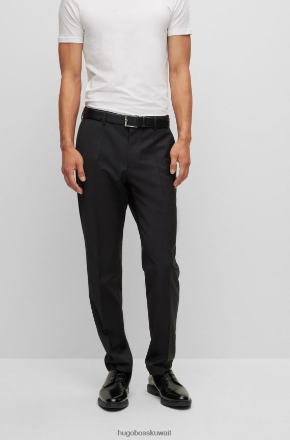 4TFNJN3354 أسود Hugo Boss بنطلون بقصة ضيقة من مزيج الصوف البكر باللون الأسود