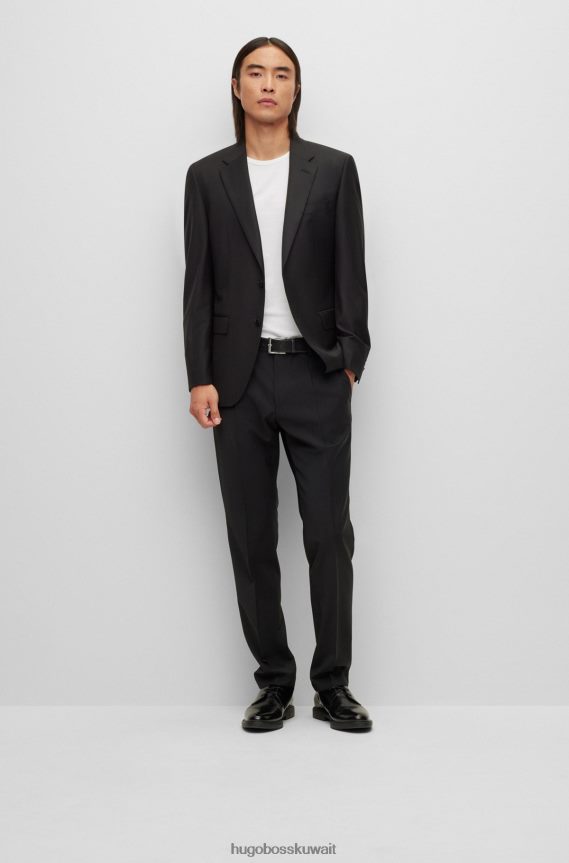 4TFNJN3354 أسود Hugo Boss بنطلون بقصة ضيقة من مزيج الصوف البكر باللون الأسود