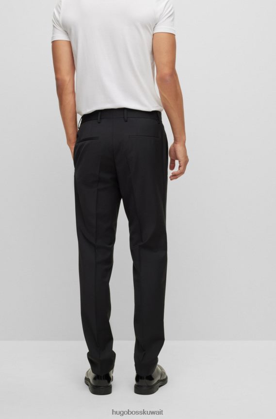 4TFNJN3354 أسود Hugo Boss بنطلون بقصة ضيقة من مزيج الصوف البكر باللون الأسود