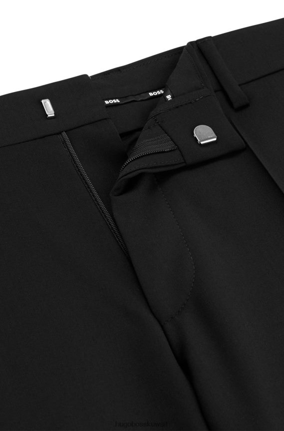 4TFNJN3354 أسود Hugo Boss بنطلون بقصة ضيقة من مزيج الصوف البكر باللون الأسود