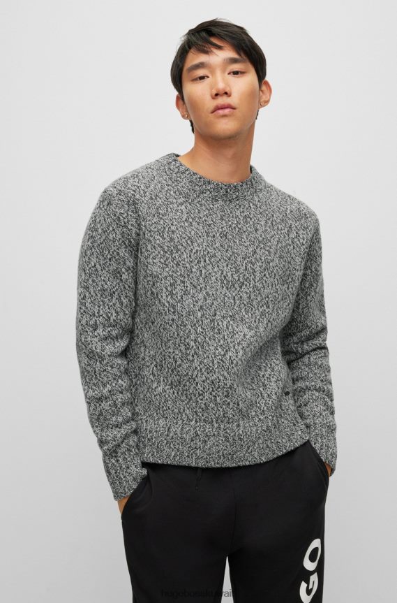 4TFNJN3358 أسود Hugo Boss سترة هوغو سوداء كبيرة الحجم مصنوعة من مزيج صوف مولينا ©