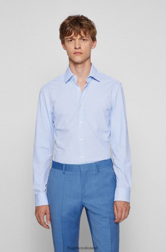 4TFNJN3359 أزرق Hugo Boss قميص هوغو الأزرق النحيف مصنوع من جيرسي مخطط عالي الأداء