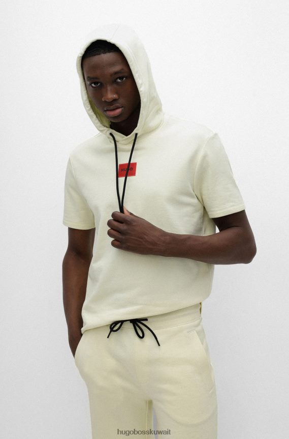 4TFNJN3361 أصفر فاتح Hugo Boss سويت شيرت من قطن تيري بأكمام قصيرة مع شعار أحمر هوغو أصفر فاتح