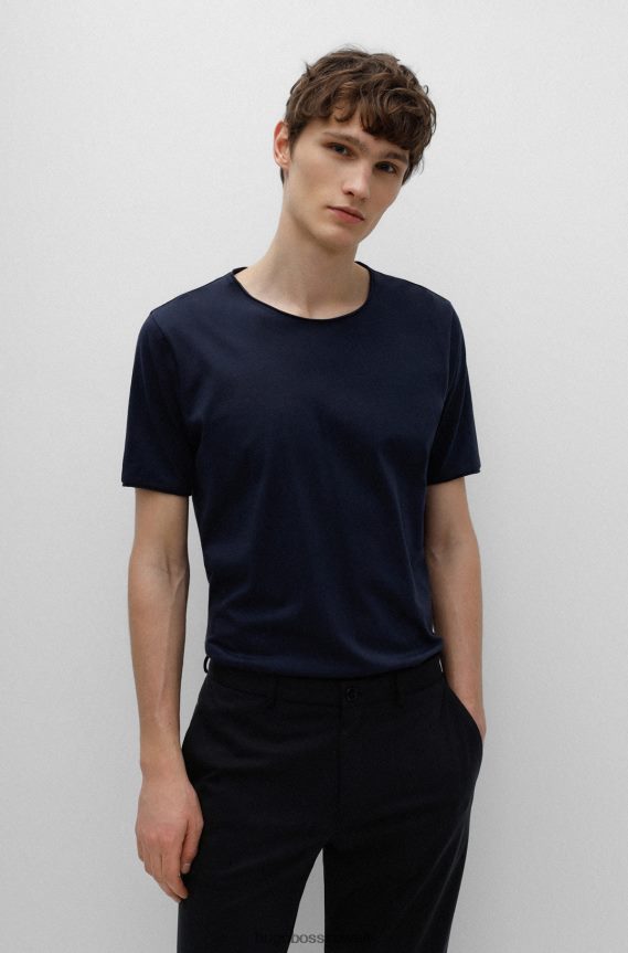 4TFNJN3365 أزرق غامق Hugo Boss تي شيرت Hugo باللون الأزرق الداكن ذو المقاس العادي من قطن بيما خفيف الوزن