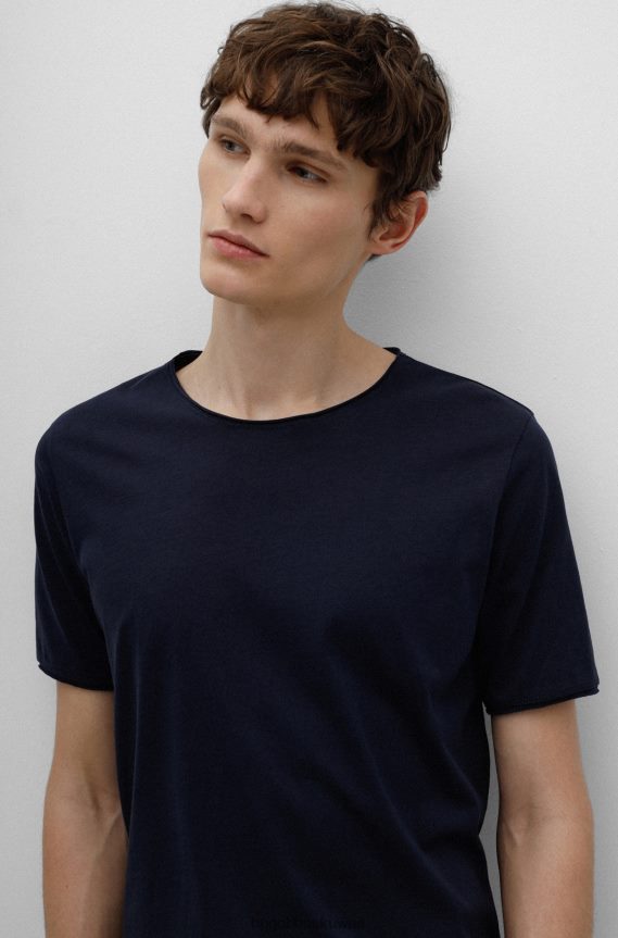 4TFNJN3365 أزرق غامق Hugo Boss تي شيرت Hugo باللون الأزرق الداكن ذو المقاس العادي من قطن بيما خفيف الوزن