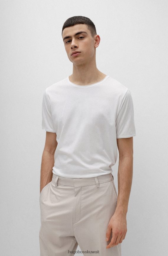 4TFNJN3366 أبيض Hugo Boss تي شيرت Hugo ذو المقاس العادي مصنوع من قطن بيما خفيف الوزن باللون الأبيض