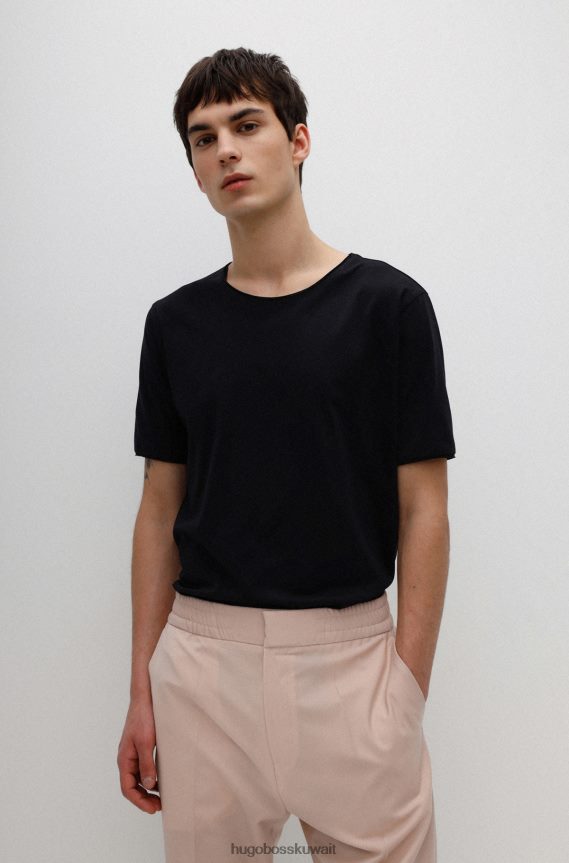 4TFNJN3367 أسود Hugo Boss تي شيرت بمقاس عادي مصنوع من قطن بيما خفيف الوزن باللون الأسود
