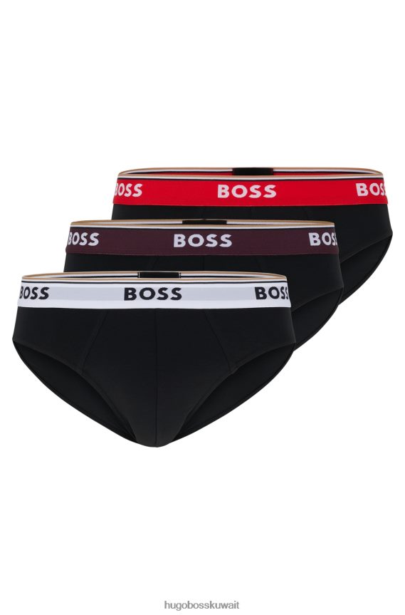 4TFNJN3368 أزرق غامق/أحمر Hugo Boss أزرق داكن - حزمة من ثلاثة سراويل داخلية من القطن المطاطي مع أحزمة خصر تحمل شعار Hugo
