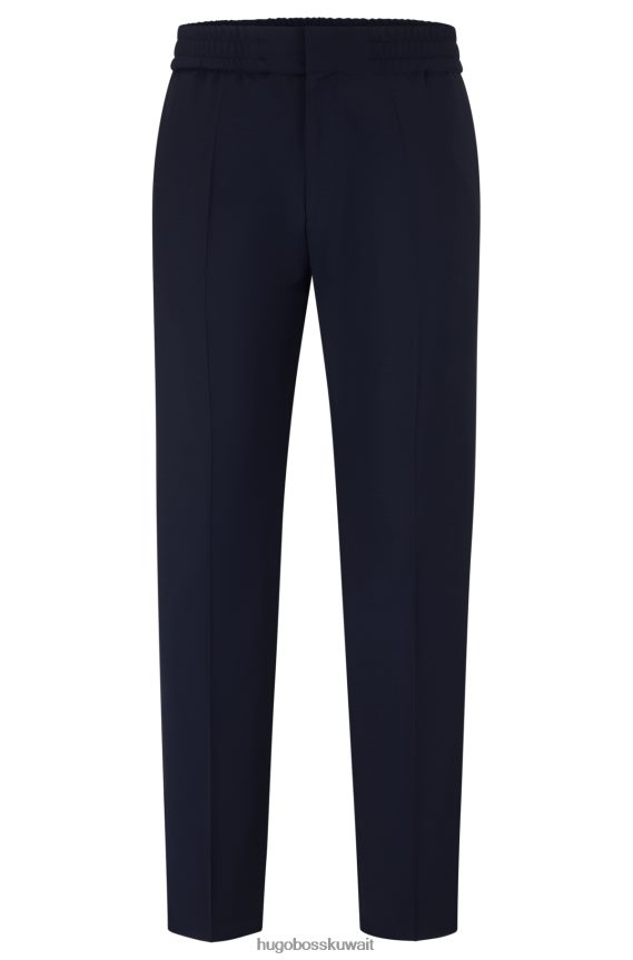 4TFNJN3369 أزرق غامق Hugo Boss بنطال بقصّة ضيّقة للغاية من مزيج الصوف فائق المرونة باللون الأزرق الداكن