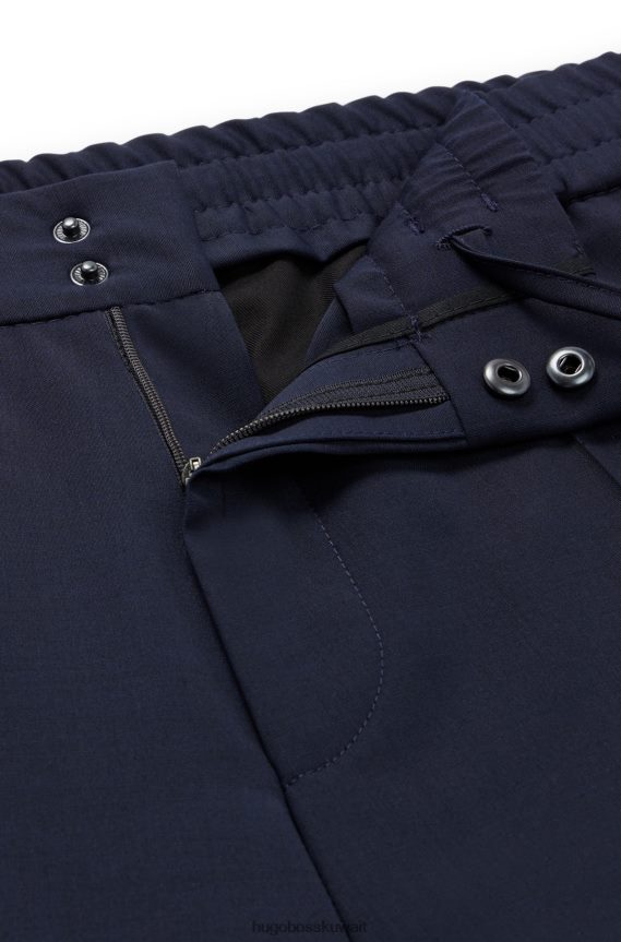 4TFNJN3369 أزرق غامق Hugo Boss بنطال بقصّة ضيّقة للغاية من مزيج الصوف فائق المرونة باللون الأزرق الداكن