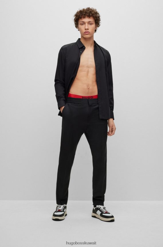 4TFNJN3370 أسود Hugo Boss بنطال هوغو أسود فائق النحافة مصنوع من مزيج الصوف فائق المرونة
