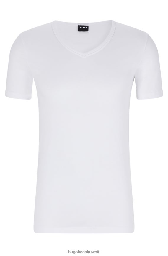 4TFNJN3372 أبيض Hugo Boss Hugo - حزمة من قطعتين من تي شيرتات بقصة ضيقة من القطن الأبيض القابل للتمدد