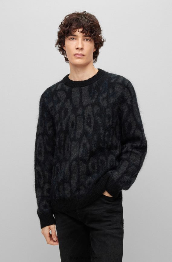 4TFNJN3373 أسود Hugo Boss سترة كبيرة الحجم مع زخارف جاجليون هيوغو باللون الأسود