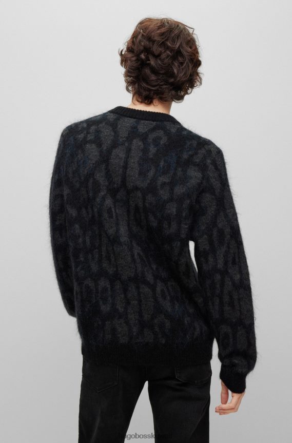 4TFNJN3373 أسود Hugo Boss سترة كبيرة الحجم مع زخارف جاجليون هيوغو باللون الأسود