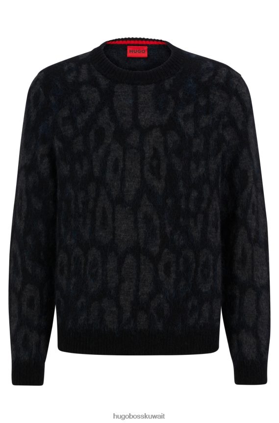 4TFNJN3373 أسود Hugo Boss سترة كبيرة الحجم مع زخارف جاجليون هيوغو باللون الأسود