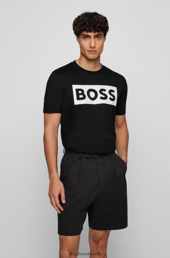 4TFNJN3374 أسود Hugo Boss تي شيرت أسود من القطن المرسيري مع شعار Hugo متغير اللون