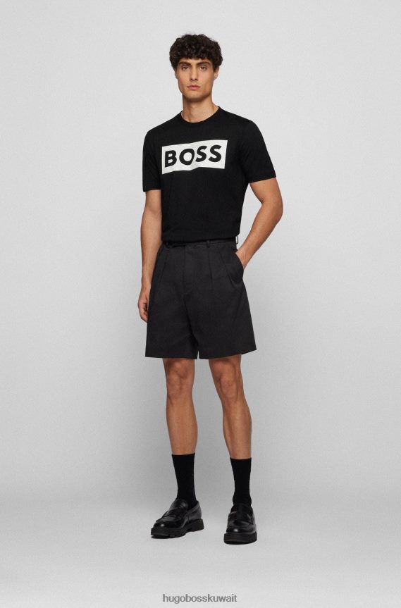 4TFNJN3374 أسود Hugo Boss تي شيرت أسود من القطن المرسيري مع شعار Hugo متغير اللون