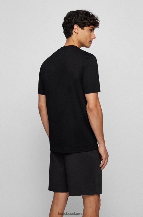 4TFNJN3374 أسود Hugo Boss تي شيرت أسود من القطن المرسيري مع شعار Hugo متغير اللون