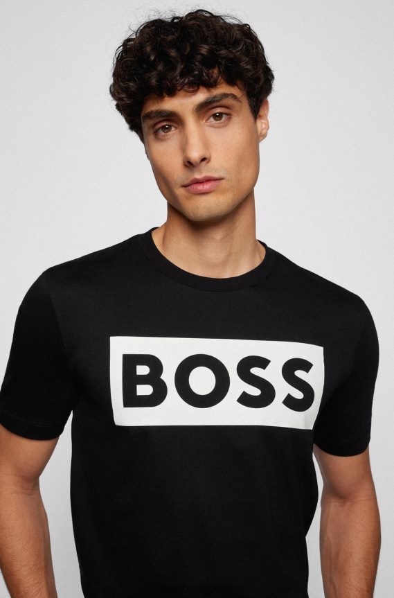 4TFNJN3374 أسود Hugo Boss تي شيرت أسود من القطن المرسيري مع شعار Hugo متغير اللون