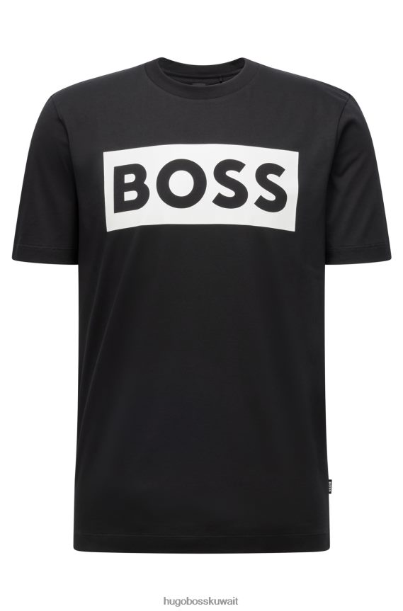 4TFNJN3374 أسود Hugo Boss تي شيرت أسود من القطن المرسيري مع شعار Hugo متغير اللون