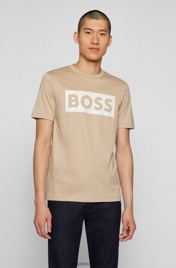 4TFNJN3376 البيج الفاتح Hugo Boss تي شيرت هوغو من القطن المرسيري باللون البيج الفاتح مع شعار متغير اللون